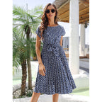 Begoña Effortless Women's Floral Midi Dress with Tie Belt Statement Occasion Edit