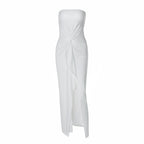 Tube Top Dress Solid Color Pleated Slim Fit Dress