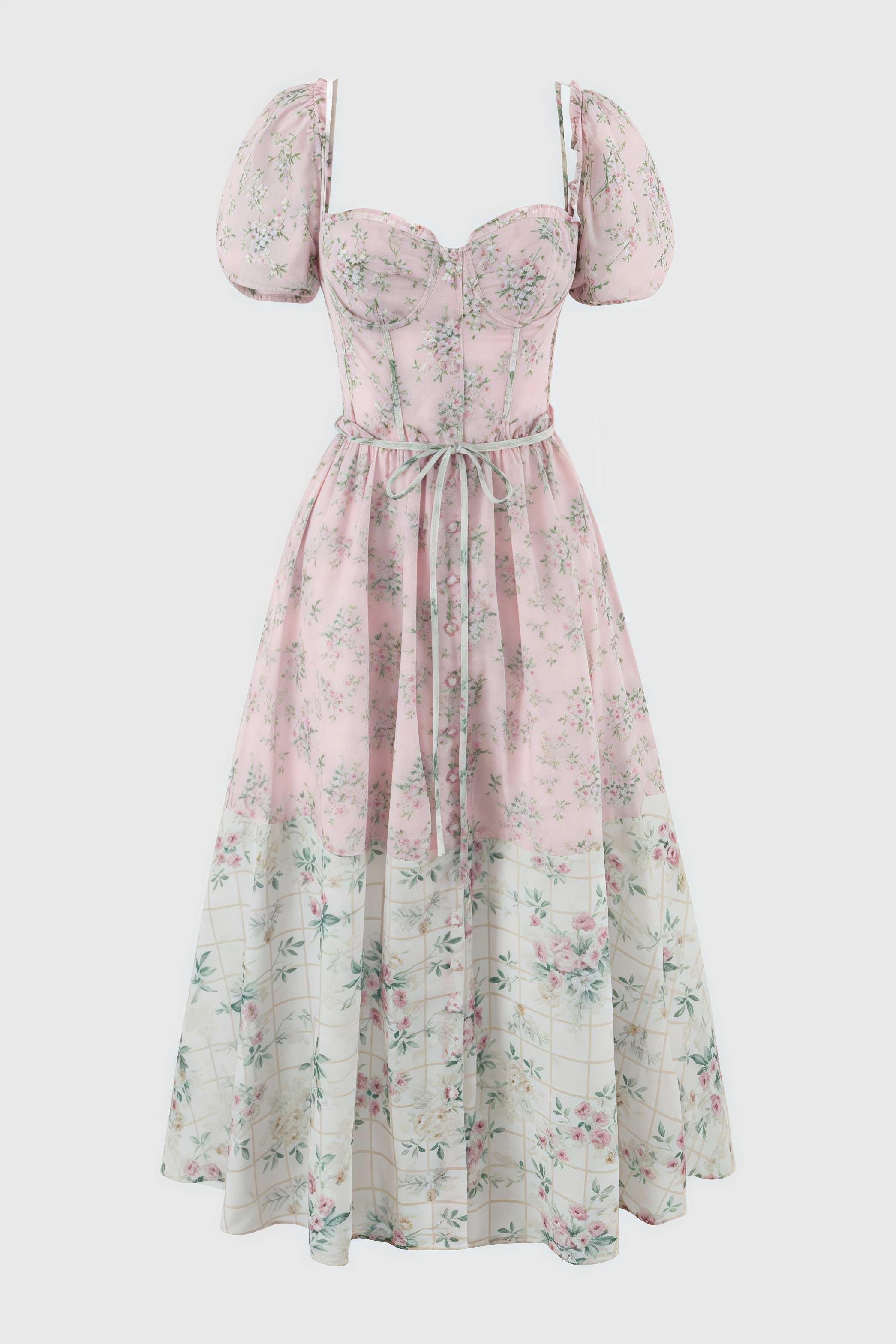 Nylta Pink Floral Chiffon Midi Dress