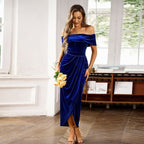 Autumn Winter Temperament Elegant Velvet OneShoulder Dress