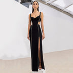 Tight Bandage One Piece Dress Split Sleeveless Drilling Diamond Cropped Outfit Dress