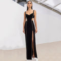 Tight Bandage One Piece Dress Split Sleeveless Drilling Diamond Cropped Outfit Dress