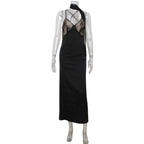 Lace Stitching Seductive V neck Backless Dinner Sling Dress Dress with Scarf