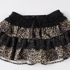 Leopard Print Tiered Lace Bow Mini Skirt