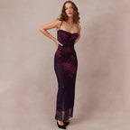 Printing Slip Slim Fit Backless Sheath Fishtail Dress Long Evening Dress