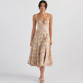 Dress Slim Fit Slit Floral Hollow Out Hollow Out Cutout Backless Strap Dress