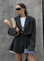 Cropped Blazer and Skater Skirt Set - Modern Sophistication