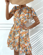 Vasilis Floral Tiered Babydoll Dress Blue Multi