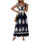 Aurora Minimalist Women's Embroidered V Neck Maxi Dress Elevated Occasion Wear