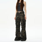Camo Print Wide-Leg Multi-Pocket Cargo Pants