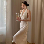 High Waist Midi Dress Strap Type Sleeveless V - neck One - Step Dress Pleated