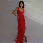 Slim Fit High Slit Ribbon Cami Dress for