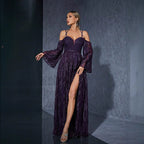 Halter Bell Sleeve Dress Slit Design Dress Beach Party Gathering Evening Dress
