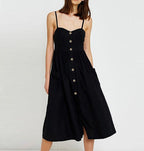 Grapevine Linen Blend Pocketed Maxi Dress Black