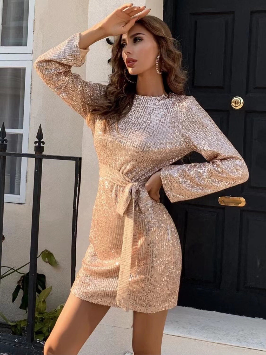 Be A Doll Sequin Tie Dress Champagne FINAL