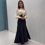 Autumn Long Elegant Graceful Patchwork Waist Slimming Dress