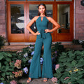 Halter Off The Shoulder Sleeveless V Neck Slim Waist Slimming Jumpsuit Evening Dress