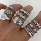 10-Piece Alloy Zirconia Statement Ring Set