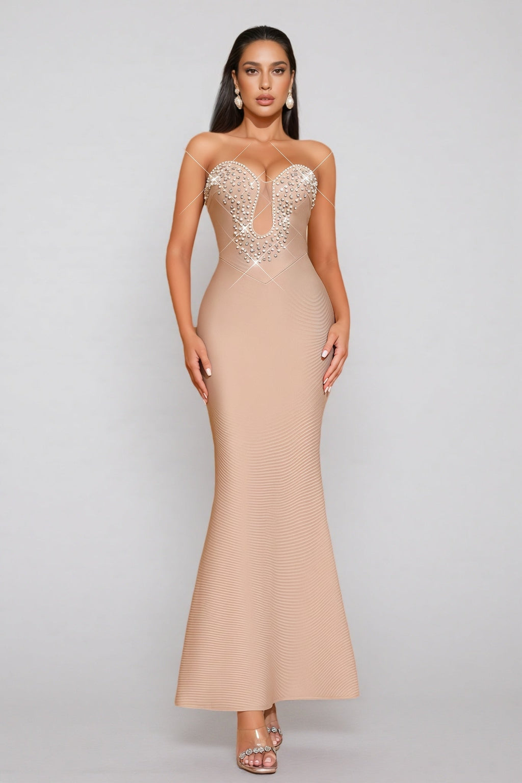 Iuana Sleeveless Beaded Bandage Maxi Dress