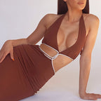 Trix Button Down Cutout Knit Midi Dress Chocolate FINAL