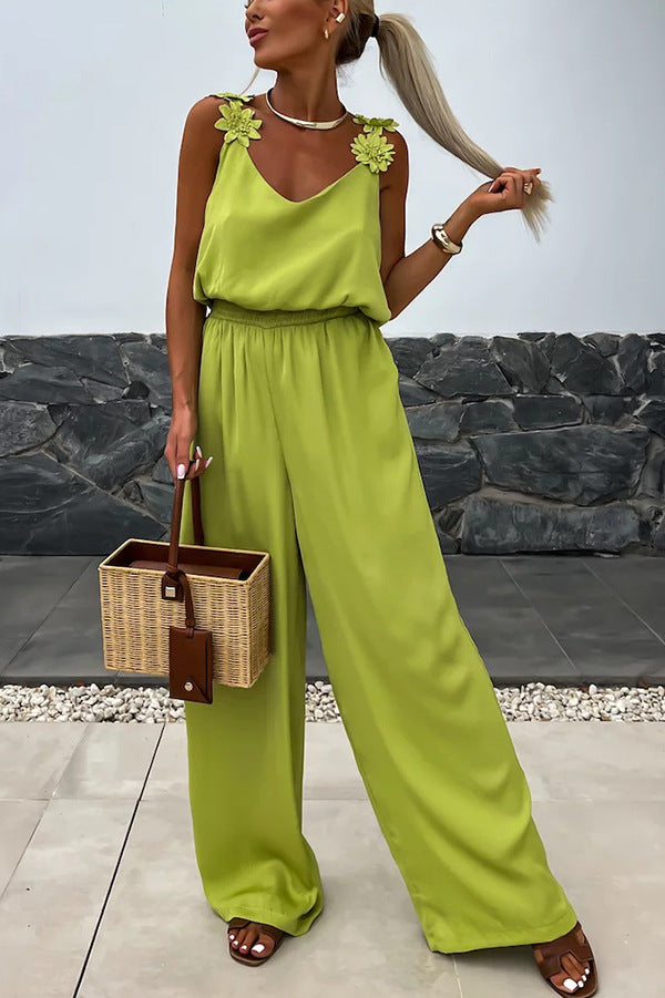 Conson women's off shoulder sleeveless jumpsuit casual solid color jumpsuit street wear long jumpsuit with pockets