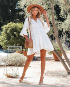 Woodbury Cotton Embroidered Babydoll Dress Off White