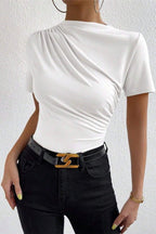 Pleated Slim Fit Short-sleeved Women's T-shirt