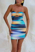 Gradient Sequin Sexy Off-the-shoulder Hollow Slim Mini Dress