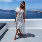 Yolanda Chic Women's Asymmetrical Maxi Dress with Dots and Low Waist Elevated Occasion Wear