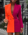Gloria Exclusive Women's Blazer Dress with Asymmetric Color Design and Double Button Placket Elevated Occasion Wear