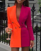 Gloria Exclusive Women's Blazer Dress with Asymmetric Color Design and Double Button Placket Elevated Occasion Wear
