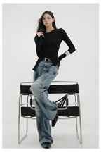 Vintage Distressed And Dirt-Dyed Patchwork Wide-Leg Jeans