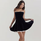 Gold Velvet Tube Top A line Dress Slim Fit Backless Dress Dress