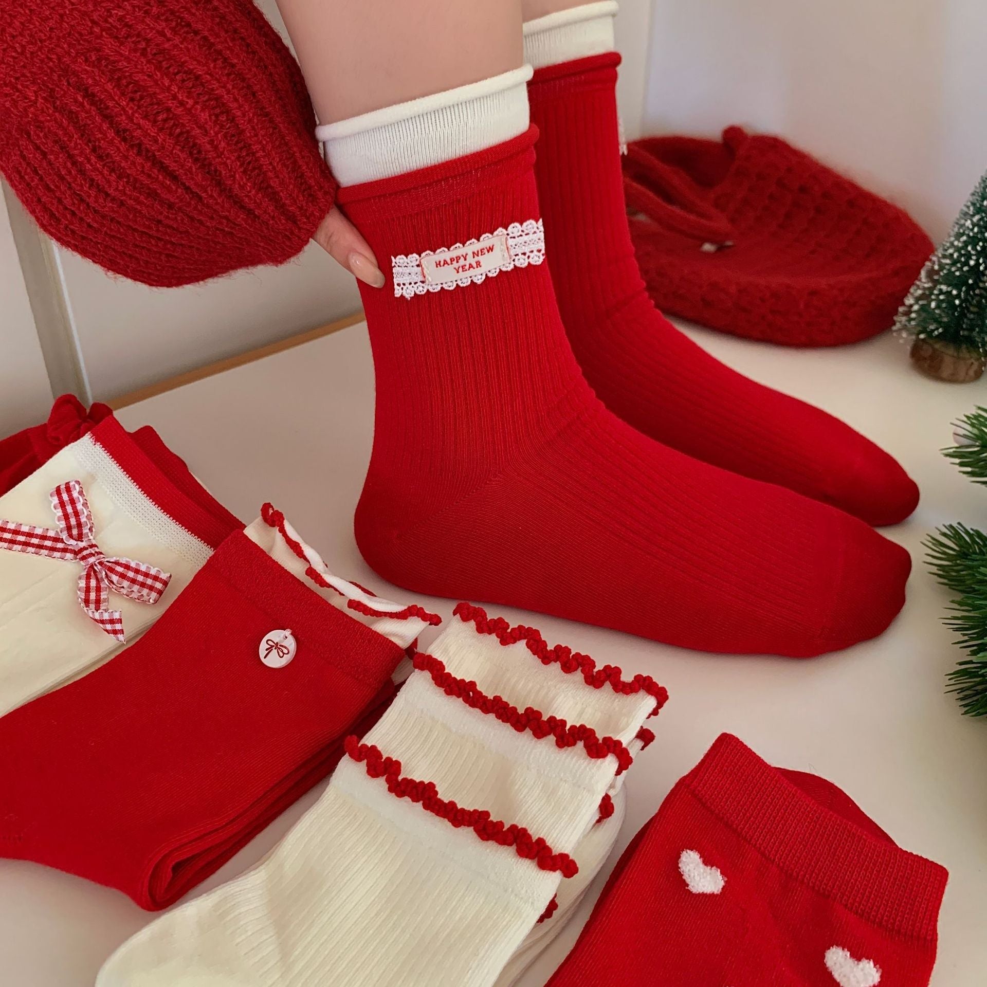 Bow Slouchy Mid-Calf Cute Socks