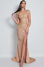 Tegane Slant Shoulder Sequin Maxi Dress