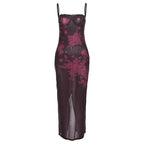 Strap Lace Slim Sheath Print Retro Dress