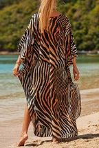 Simple Unique Printed Pleated Front Slit Cover Up