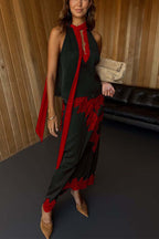 Sunday Social Contrast Color Satin Lace Trim Mid Rise Maxi Skirt