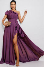 Autuk Chiffon Lace Split Maxi Dress