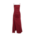 Slim Satin Pockets Collar Slit Formal Dress