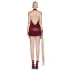 Deep V Halter Neck Waist Dress