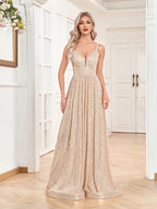 Sequined Backless Evening Dress Deep V Plunge neck Bridesmaid Dress Party Formal Dress Cocktail