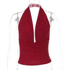 Avelynn Rhinestone Halter Crop Top