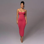 Elegant Slim Fit Sheath Dress Sling Pockets Collar Backless