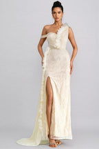 Cadie Strapless Split Mesh Maxi Dress