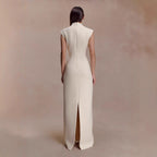 Fitted Straight-Line Evening Dress with High Neck