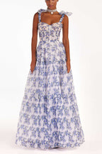 Fairytale Itself Organza Floral Print Tie Strap Maxi Dress