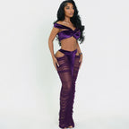 Autumn Winter Sexy Tube Top High Waist Stitching See through Skirt Set