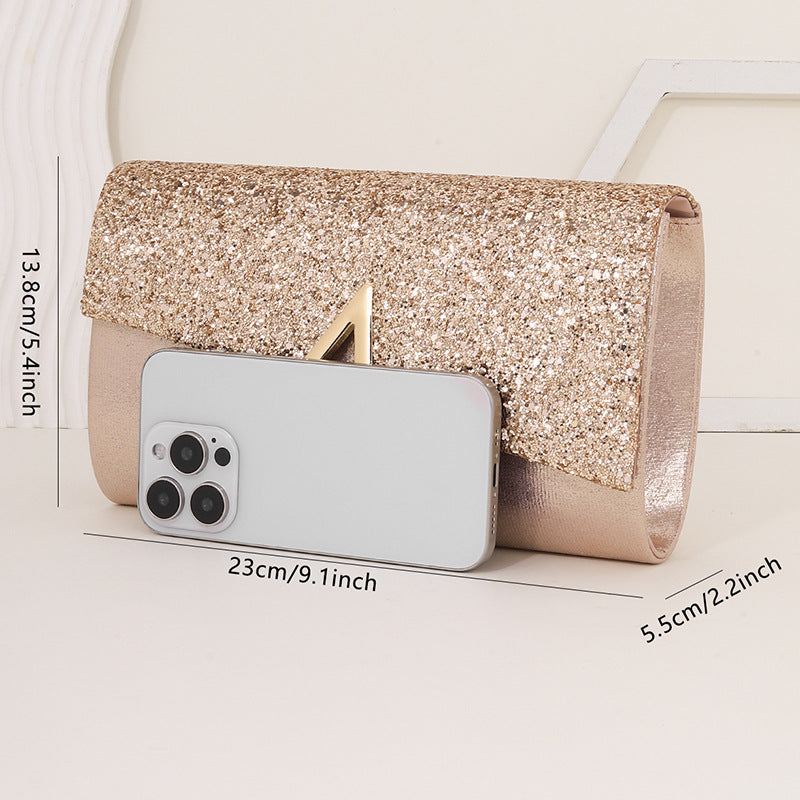 Minimalist Sparkly Asymmetrical Clutch Crossbody Bag
