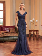 Green Beaded Dress Long Slim Fishtail Bridesmaid Cocktail Evening Dress for